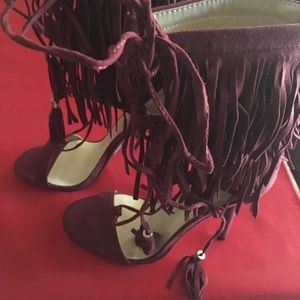 Wine color. Fringe sandals.